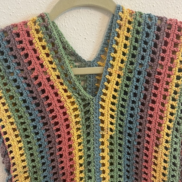 Hand Crocheted Pastel Rainbow Bathingsuit Cover up Top/ Vest Size S-M - Picture 2 of 8